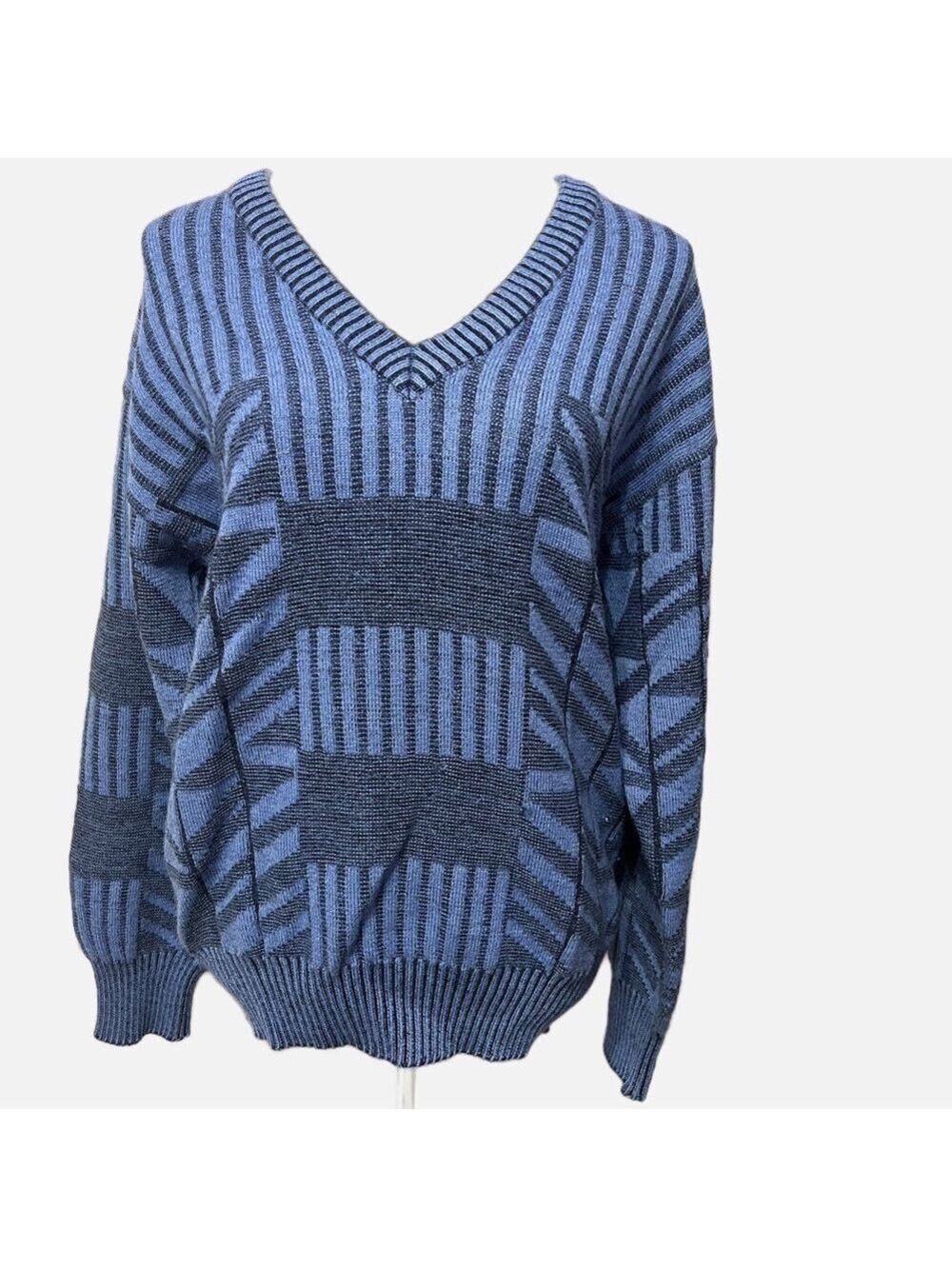 Vintage Ellesse Ski Sweater Women Made in Italy 100% Virgin Wool Blue Cozy Soft